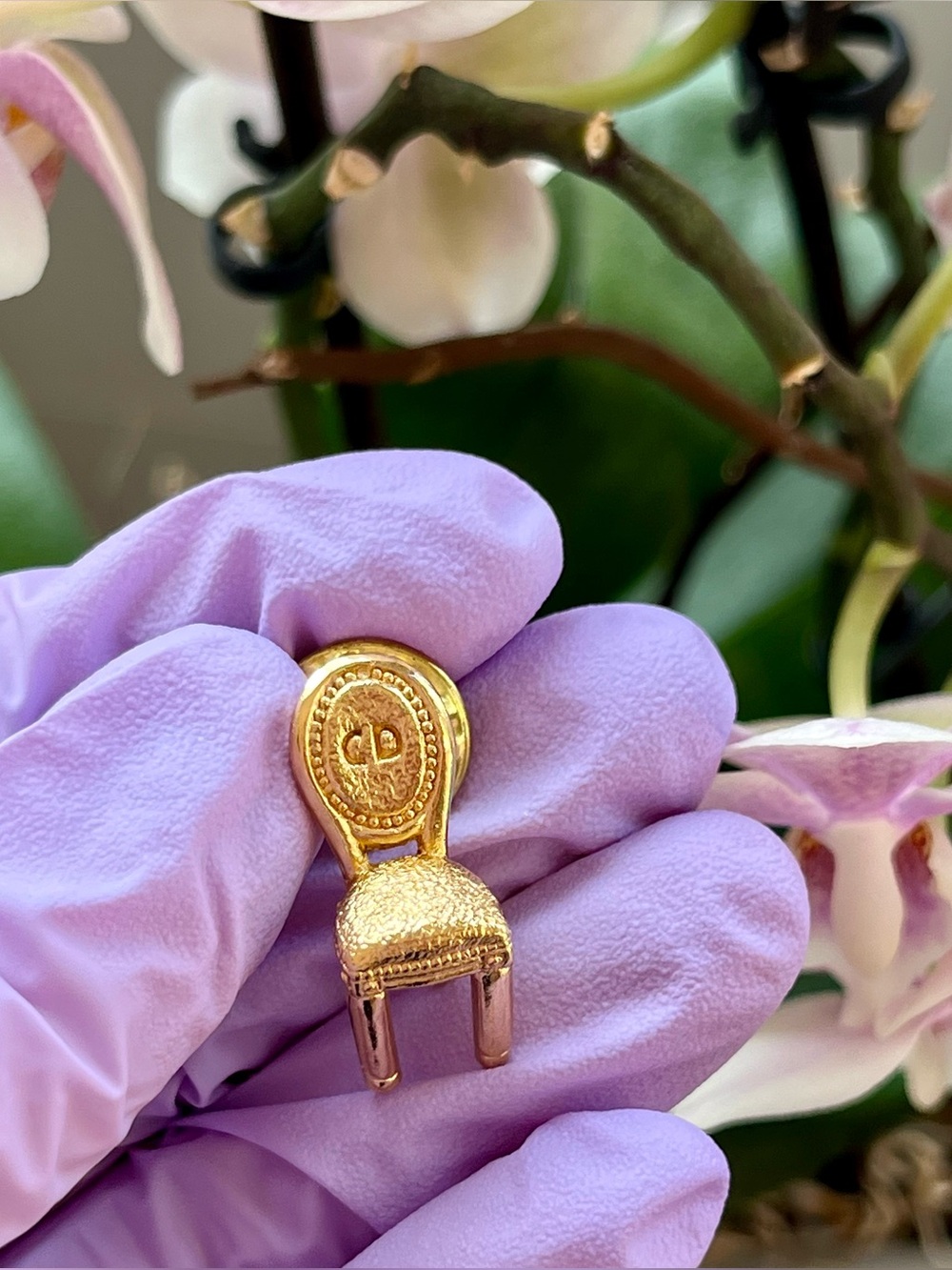 DIOR CD Gold Medallion Chair Pin Brooch Vintage